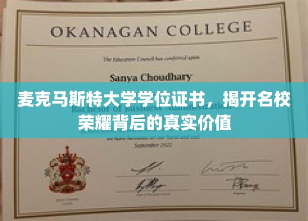 名校荣耀背后，麦克马斯特大学学位证书的深层价值解读