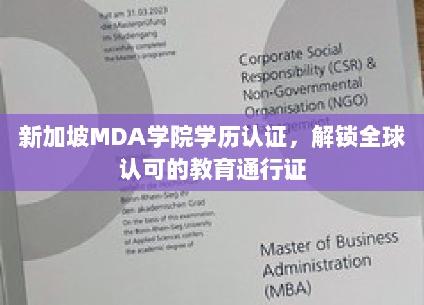 新加坡MDA学院国际认证，开启全球教育新纪元