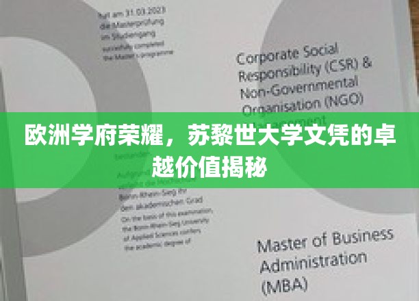 欧洲学府荣耀，苏黎世大学文凭的卓越价值深度解析