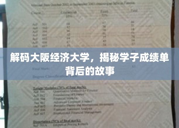解码大阪经济大学，揭秘学子成绩单背后的故事