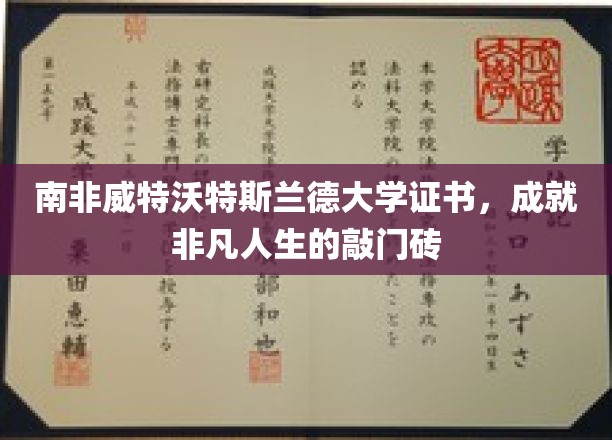 解锁非凡未来，威特沃特斯兰德大学证书，成就人生新篇章