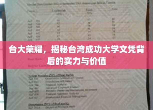 台湾顶尖学府实力揭秘，成功大学文凭的含金量与价值解析